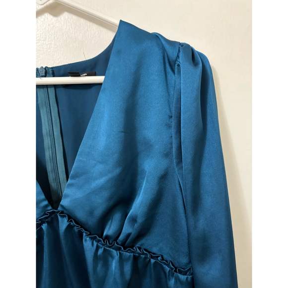 Mittoshop satin “V” neck long sleeve blouse color teal size M - Picture 12 of 12